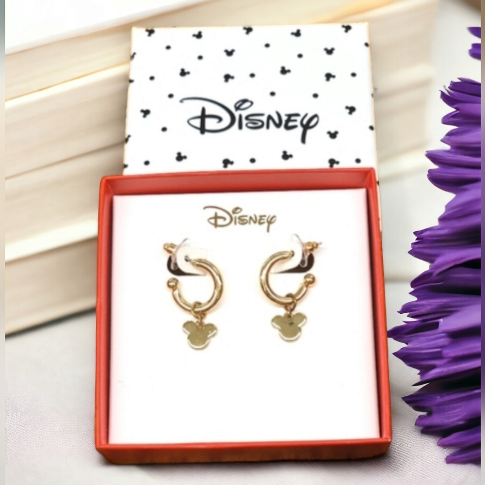 Disney Hoop Earrings NIB with Mickey Mouse Marked Disney on heads